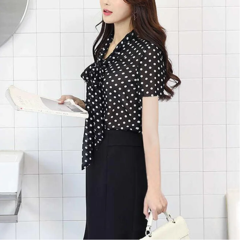 Printed Polka Dot Chiffon Blouse