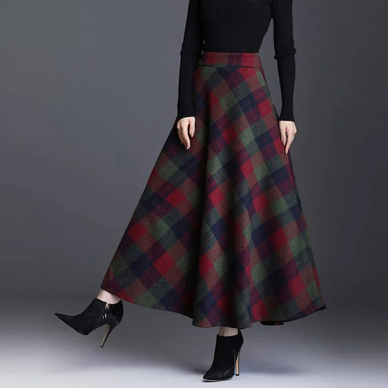 Chloe Woollen A-line Large Swing Tartan Skirt