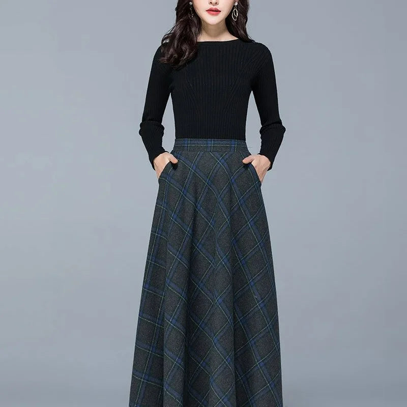 Chloe Woollen A-line Large Swing Tartan Skirt