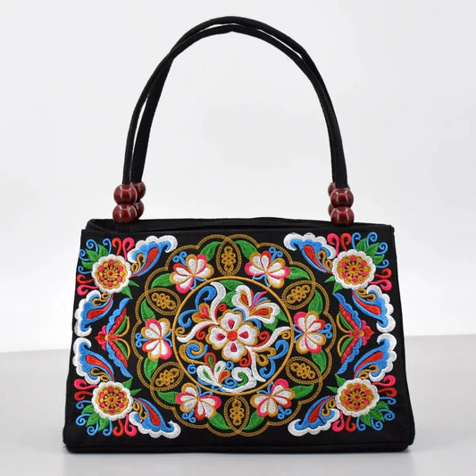 Vintage Floral Embroidered Handbag, Canvas Bag Fashion Bag