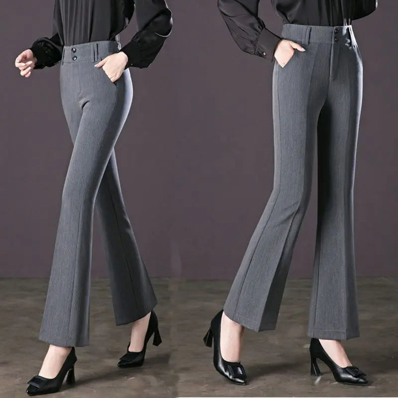 Slim Flare Suit Pants High Waist Solid Straight Trousers