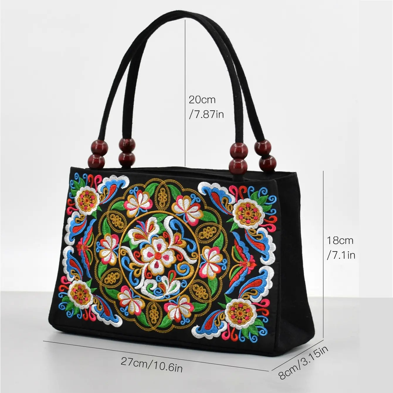 Vintage Floral Embroidered Handbag, Canvas Bag Fashion Bag