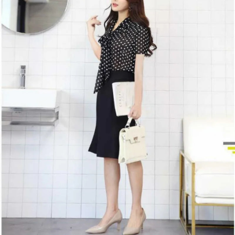 Printed Polka Dot Chiffon Blouse