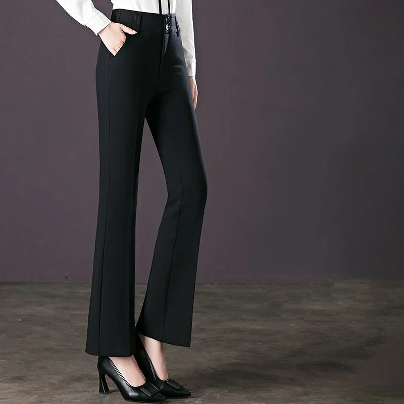 Slim Flare Suit Pants High Waist Solid Straight Trousers