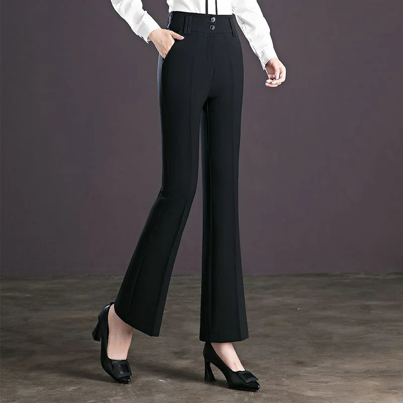 Slim Flare Suit Pants High Waist Solid Straight Trousers