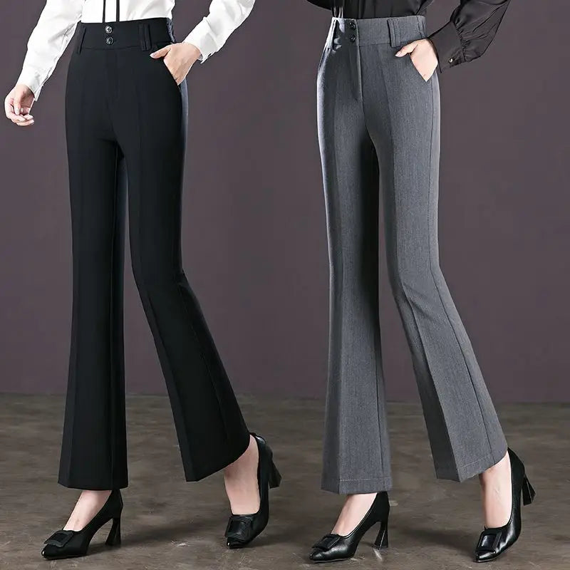 Slim Flare Suit Pants High Waist Solid Straight Trousers