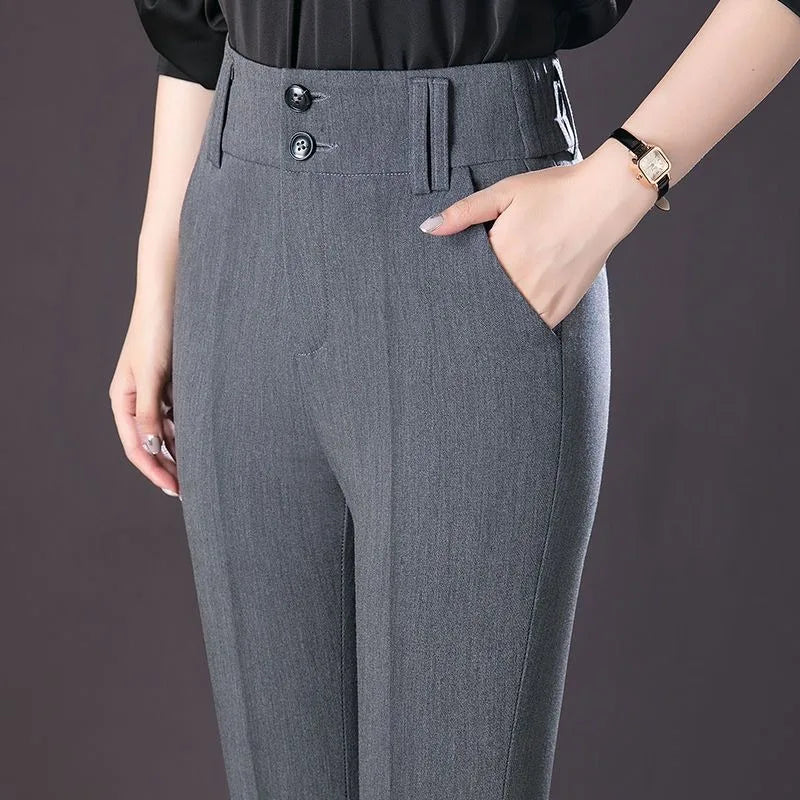 Slim Flare Suit Pants High Waist Solid Straight Trousers