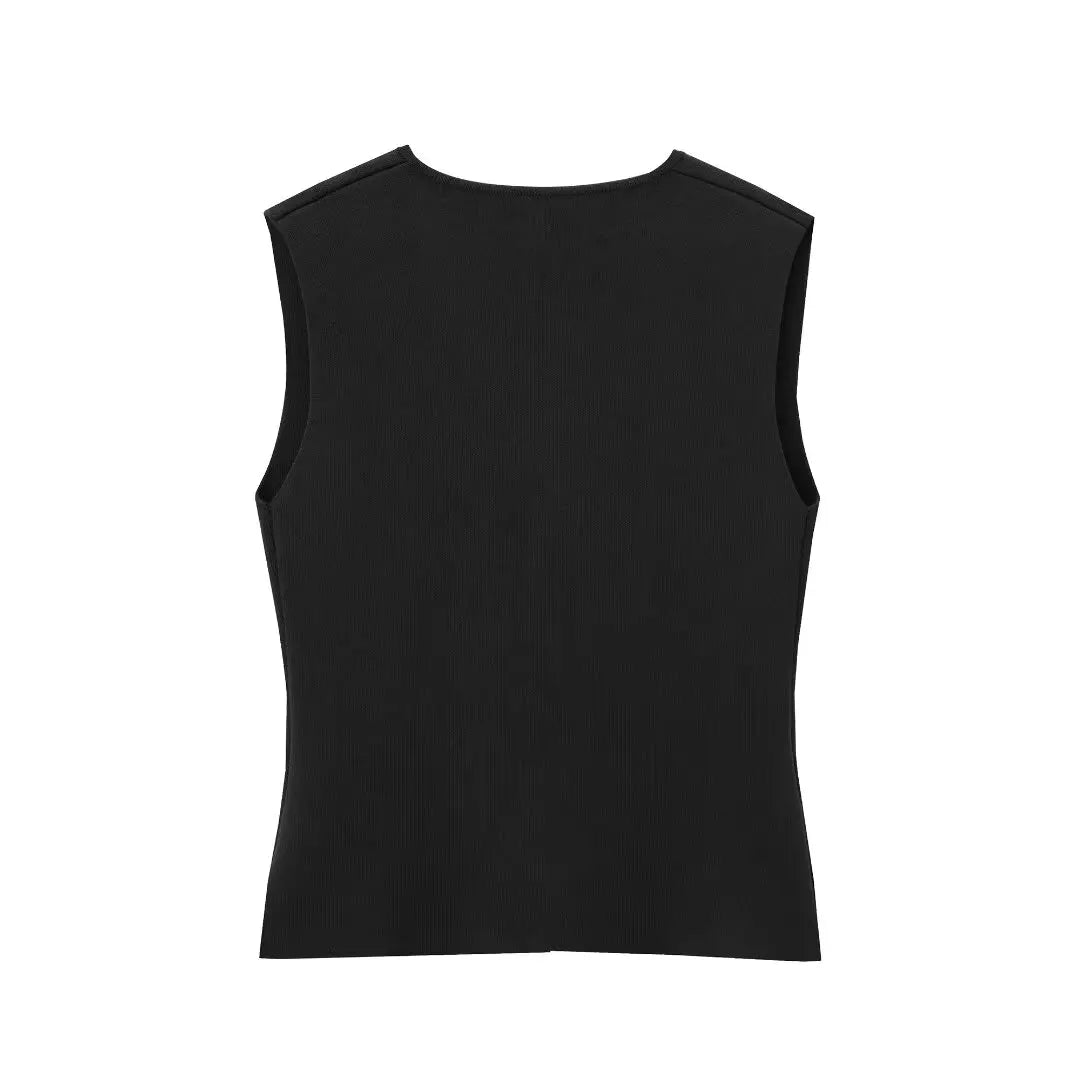 Ladies Knit Vest Cropped Sleeveless Top