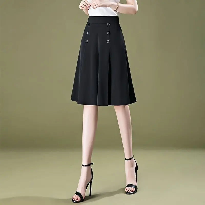 Solid Skirt with High Waist