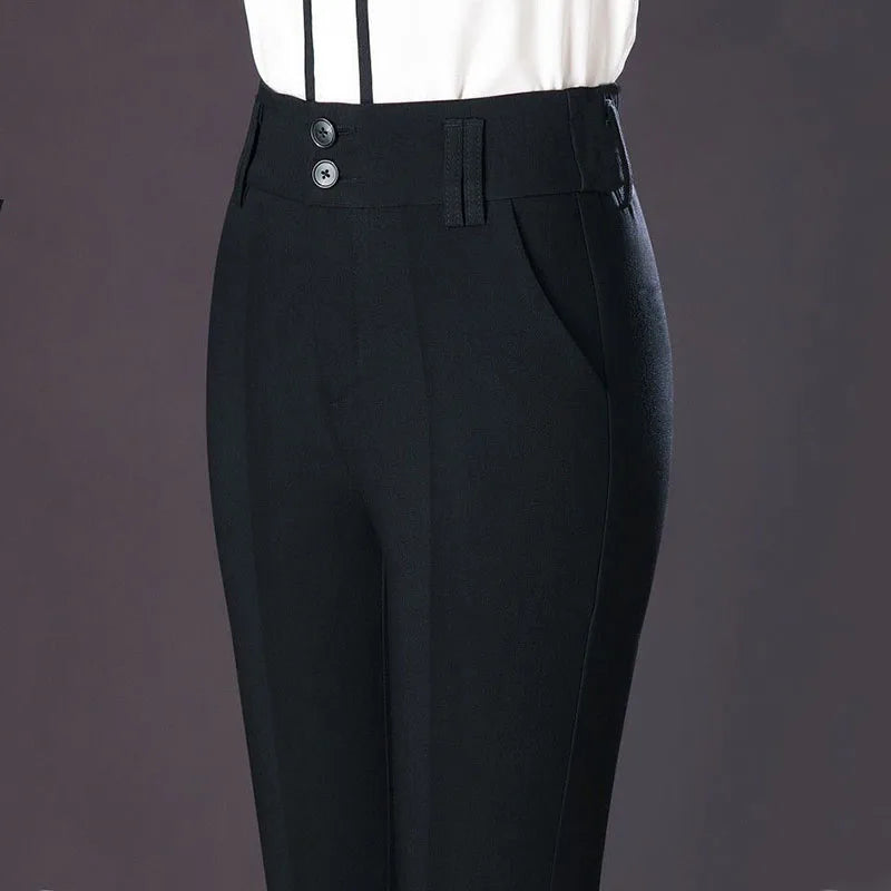 Slim Flare Suit Pants High Waist Solid Straight Trousers