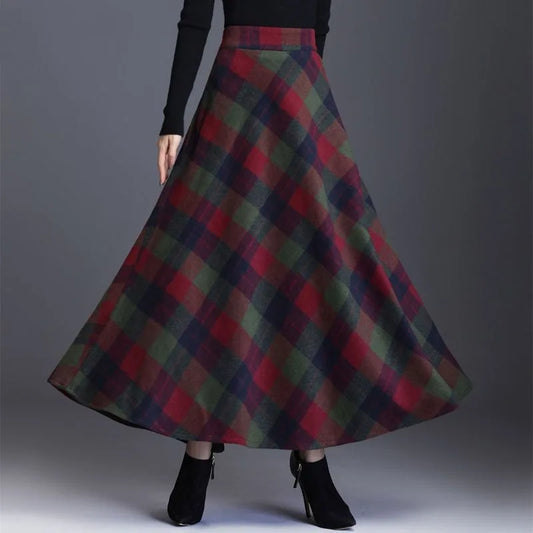 Chloe Woollen A-line Large Swing Tartan Skirt