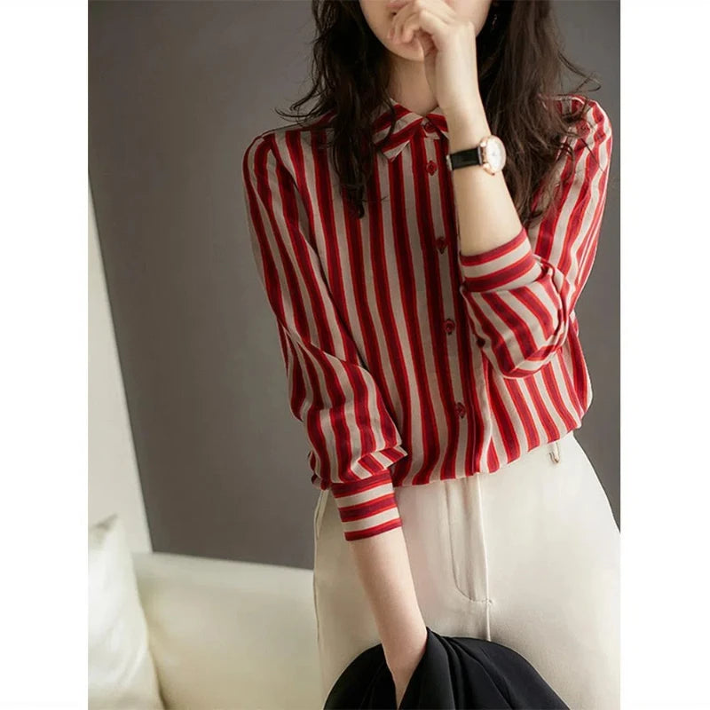 Nova Striped Single Breasted Loose Long Sleeve Tops