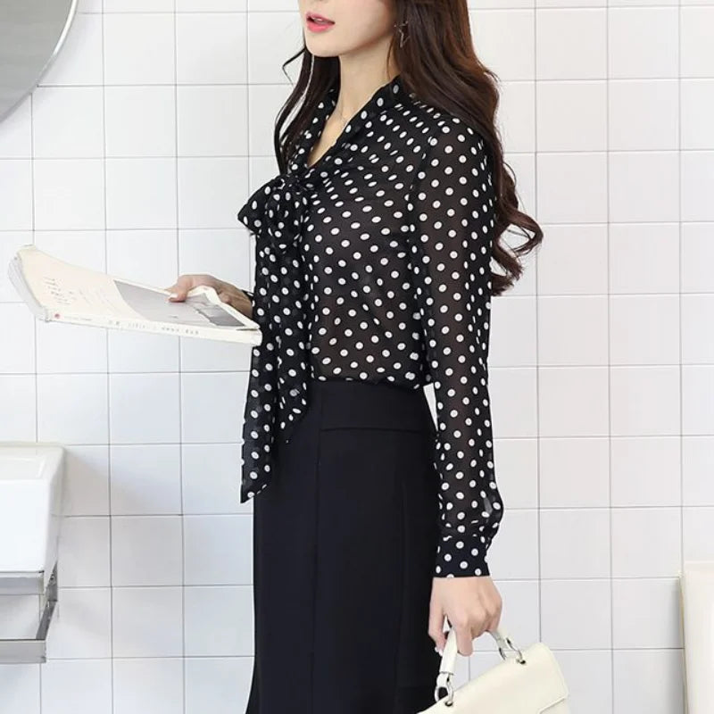 Printed Polka Dot Chiffon Blouse