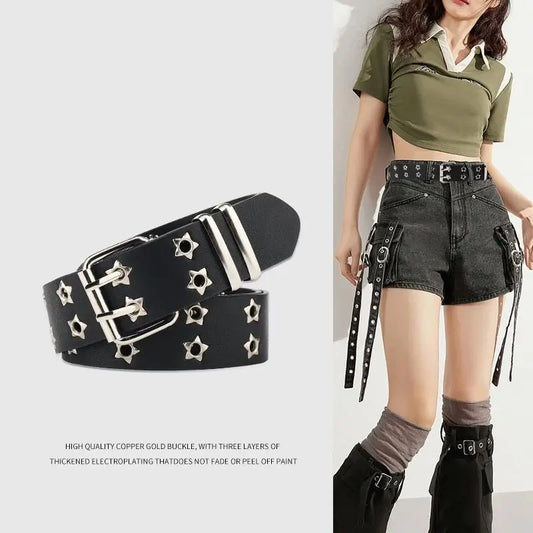 Unisex Belts For Men and Women High Quality Double Hole Star Eyelet Belt