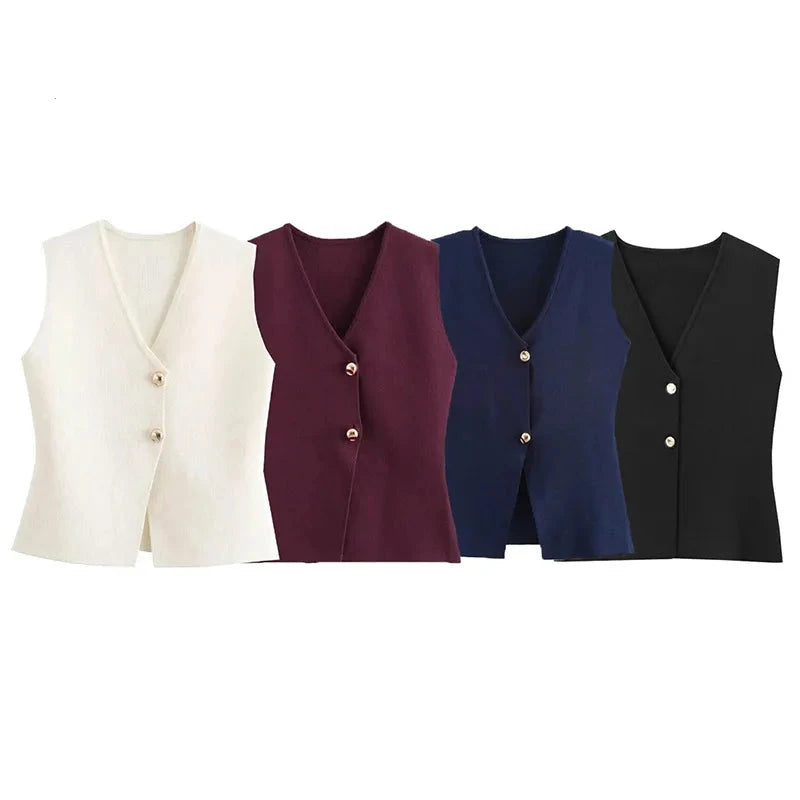 Ladies Knit Vest Cropped Sleeveless Top