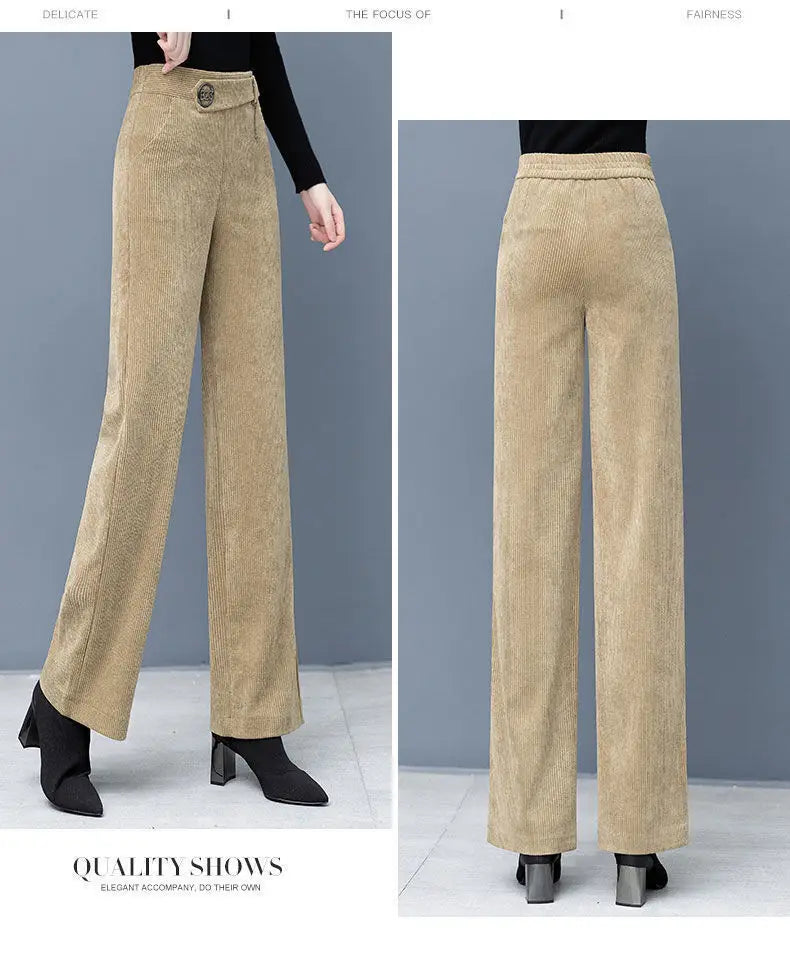 Corduroy Fashion Loose Wide Leg Pants High Waist Elastic Trousers