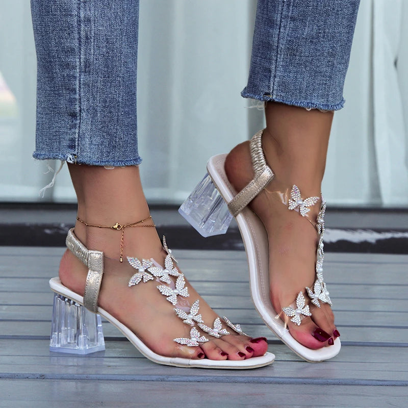 Chloe Elastic Rhinestones Sandals