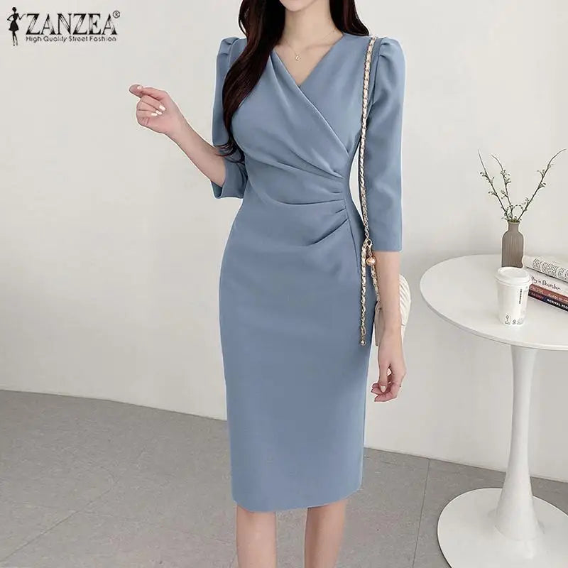 Zan Elegant 3/4 Sleeve V-Neck Party Dress