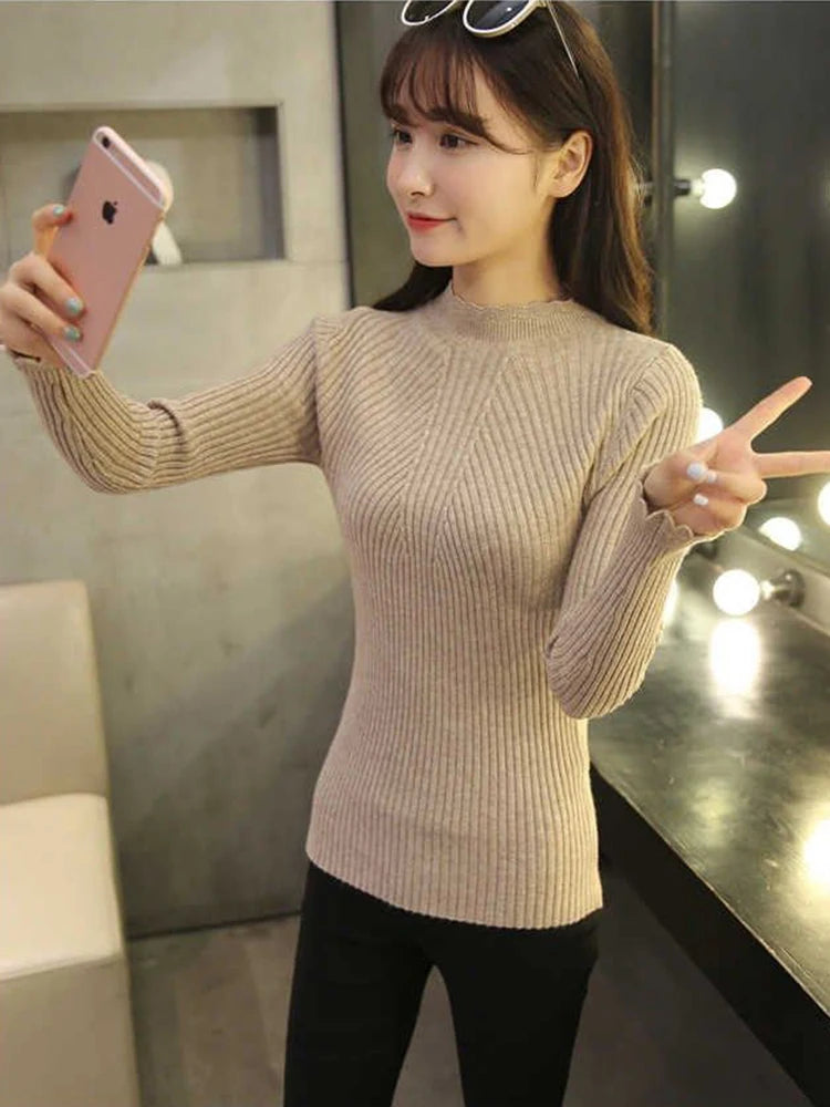 Chloe Mock Neck Ruffles Sweater