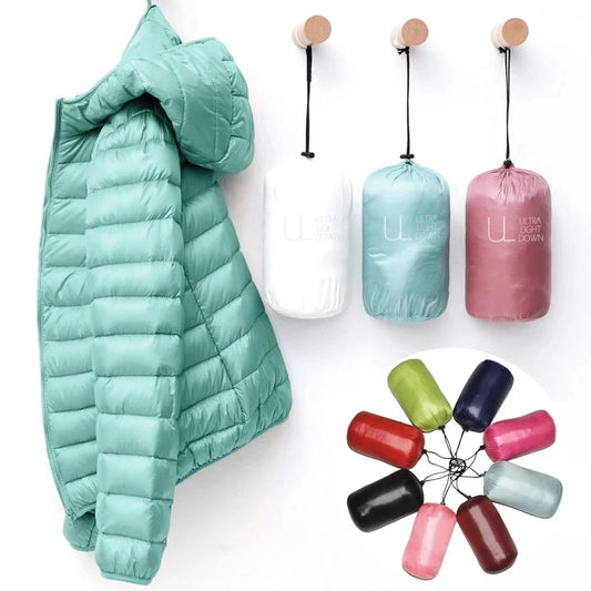 Winter Light Slim Puffer Portable Hooded Windproof Coat