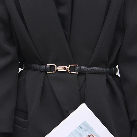 Leather Skinny Belt for Dress Adjustable Thin Waist Belt