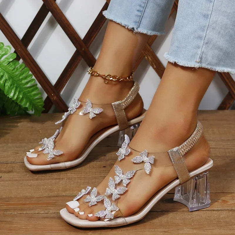 Chloe Elastic Rhinestones Sandals